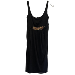 David Meister Black Beaded‎ Waist Sleeveless Scoop Neck Cocktail Dress